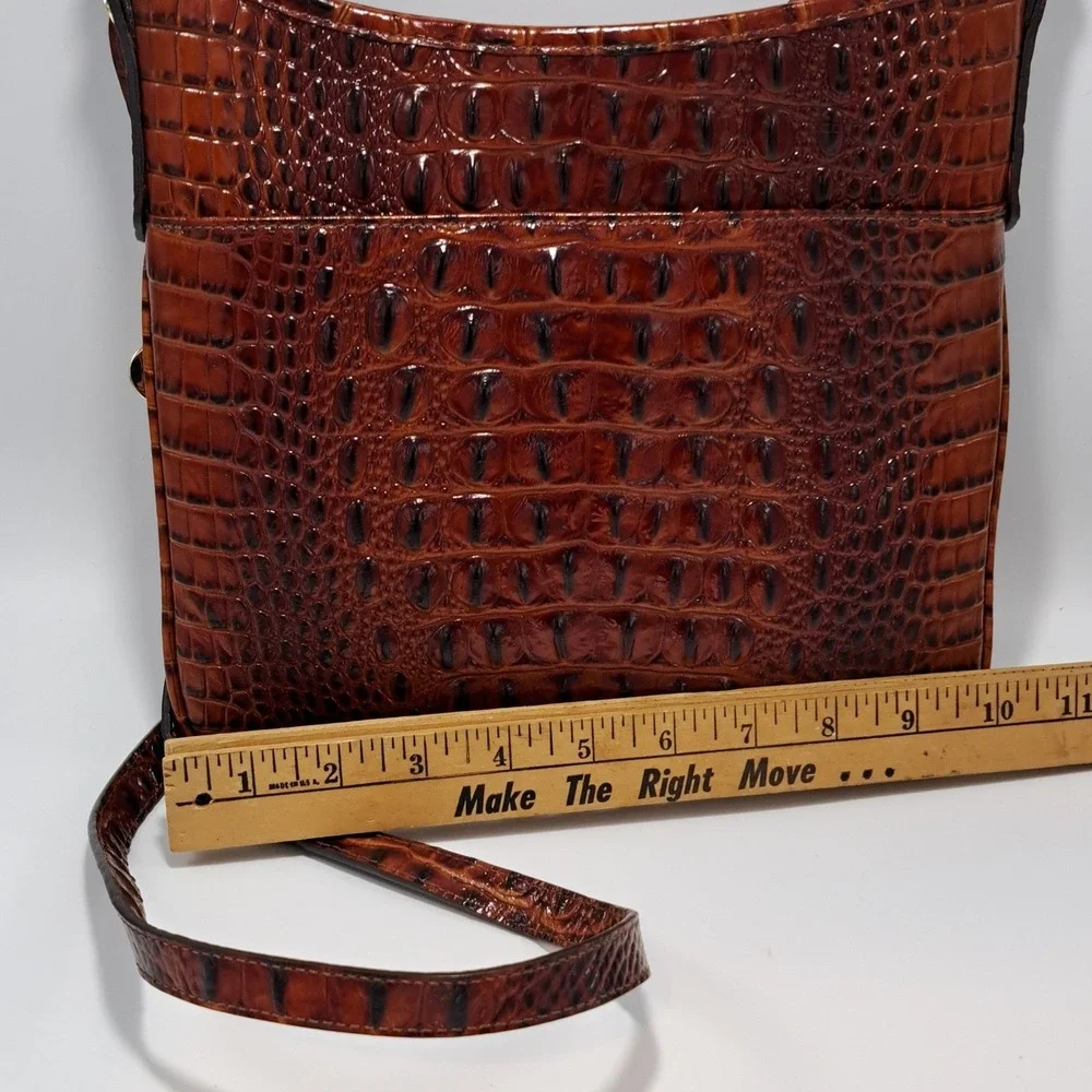 Brahmin Katie Pecan Melbourne Croc Embossed Leather Crossbody Bag Brown - Picture 10 of 16
